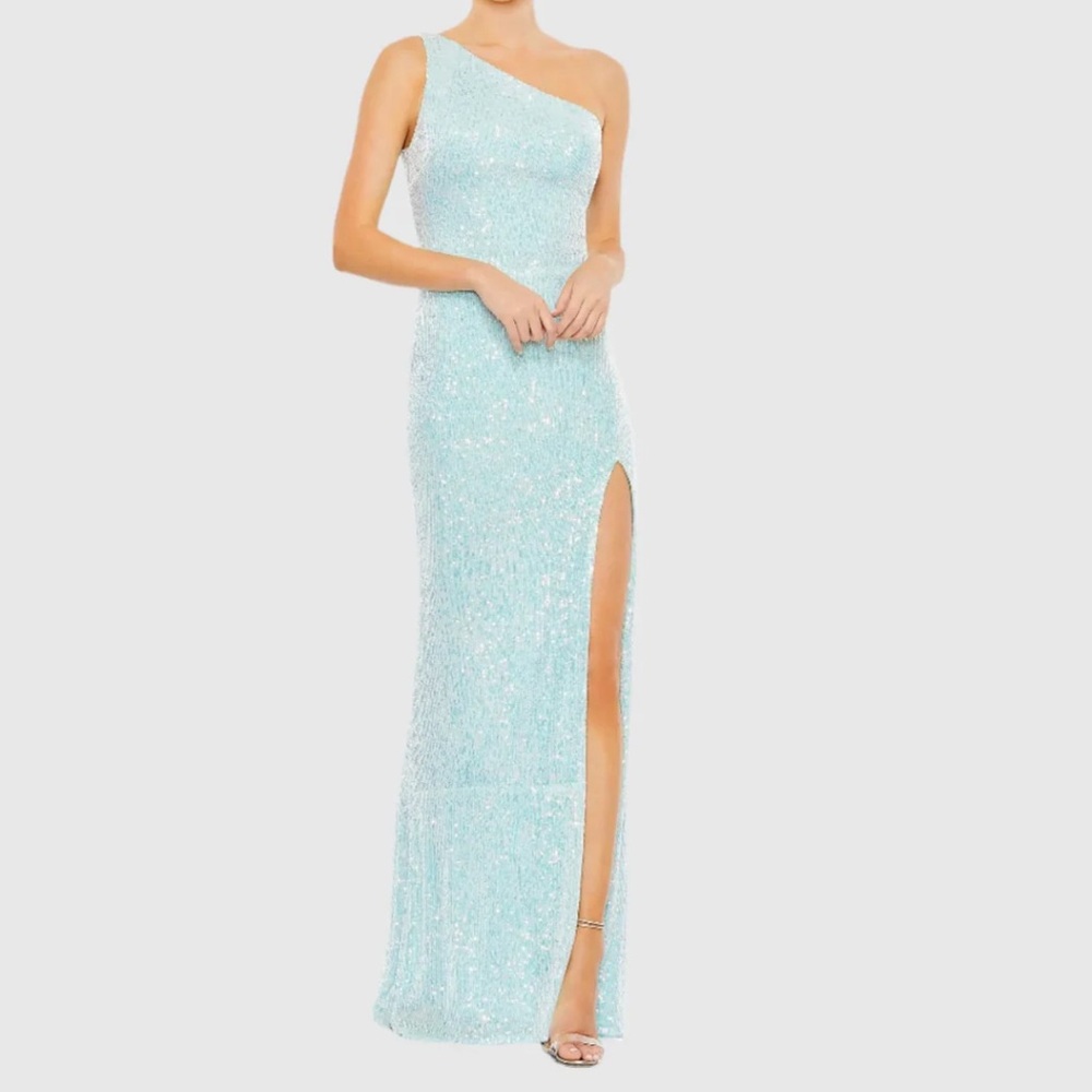 MAC DUGGAL 26999 Sequined One Shoulder Draped Back Gown Size 8 NWT